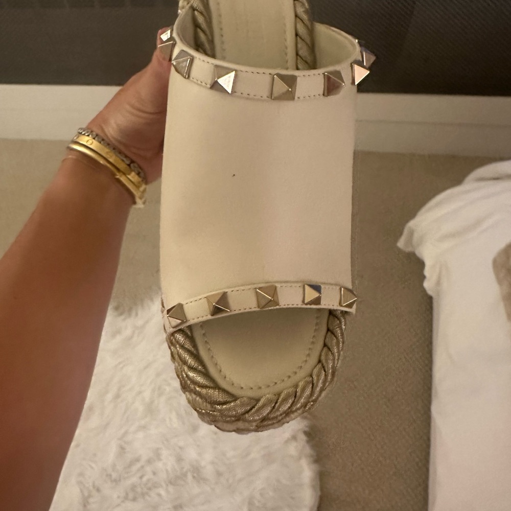 Valentino Cream Gold Studded Wedges